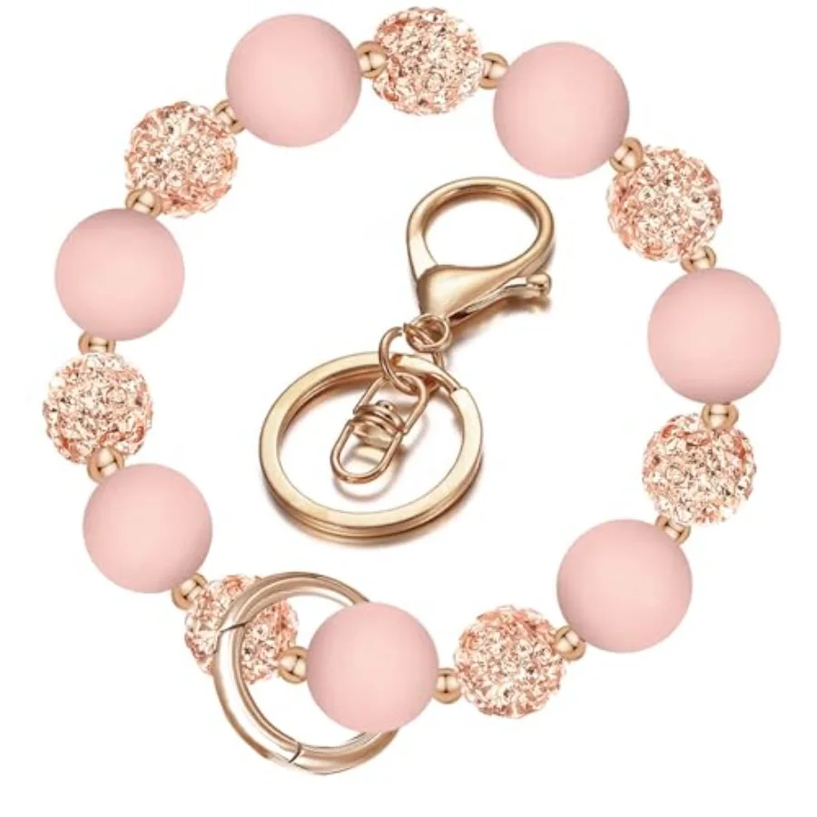 

M-Plateau Wristlet Keychain Silicone Beaded Wrist keychain with Key Ring for Women Elastic Keychain Bracelet