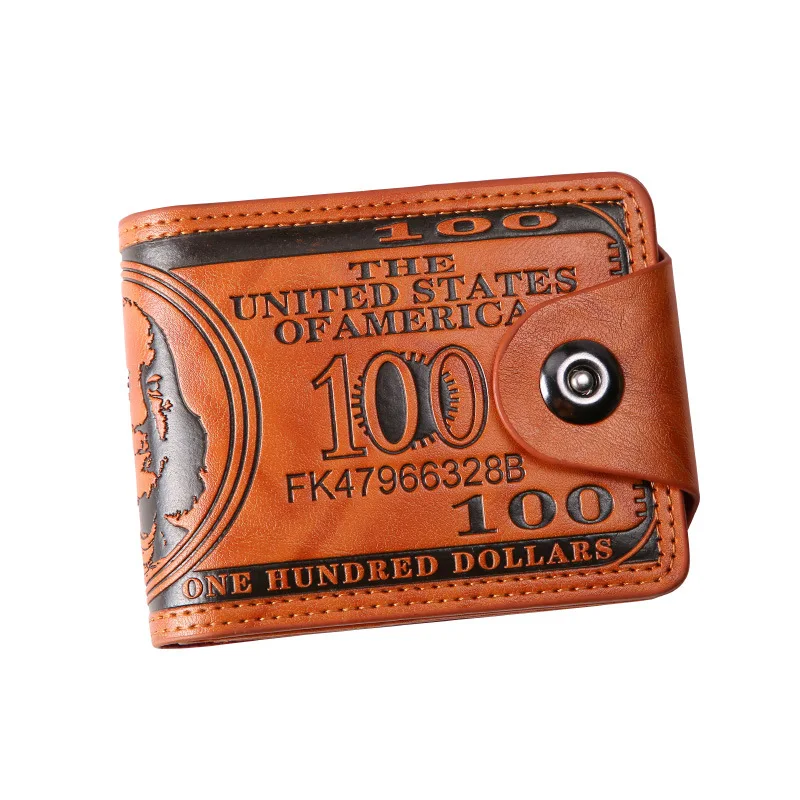 Carteira masculina de dólar com fivela magnética, 100 dólares americanos, couro PU curto, carteira de moedas criativa