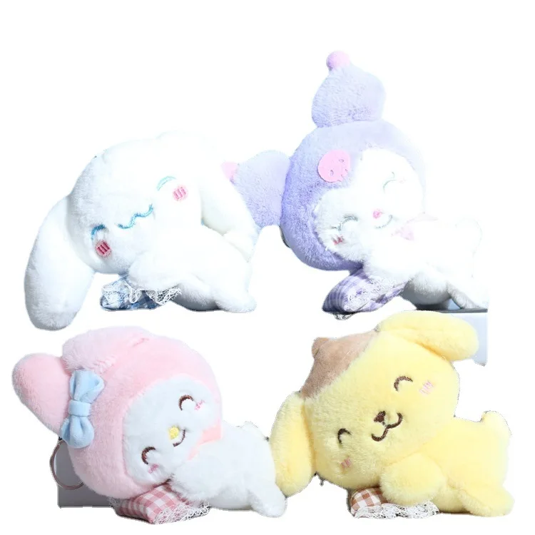 Anime Sanrio Cinnamoroll Keychain Kuromi Melody Keyring  Plush Toys Kawaii Pompom Purin Keychains Pendant Key Chain Girl Gift