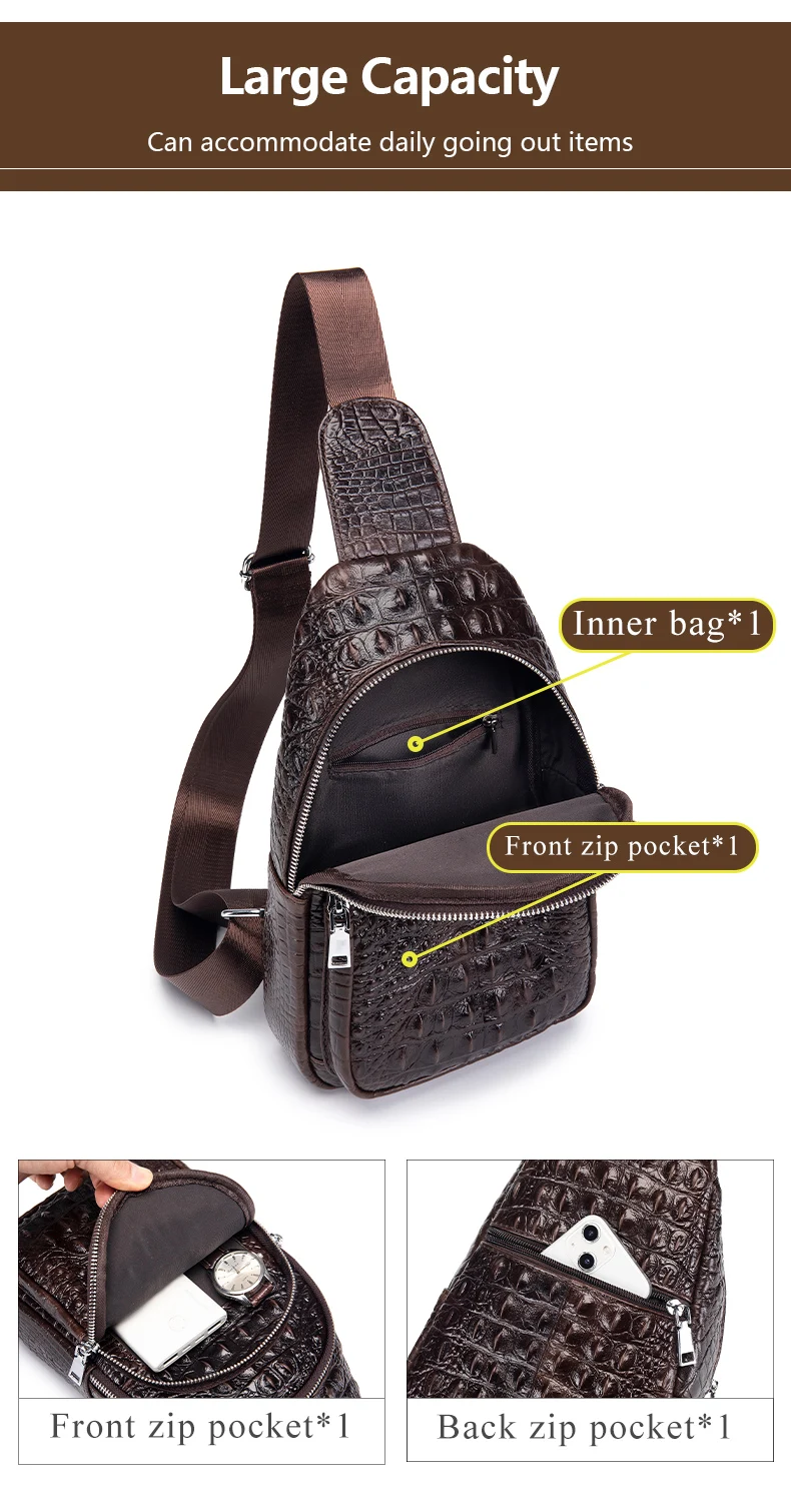 SCHLATUM Herren Echtleder Vintage Krokodilmuster Brusttasche Luxus Herren Umhängetasche Reisetasche Multifunktionale Schultertaschen – Detail 4