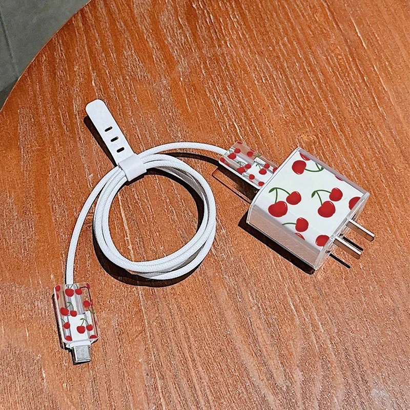 Red Cherry Charger Protection Cover For iPhone 20W 18W USB Cable Winder Protector Shell Case For Apple 16e 13 11 15 12 14Pro