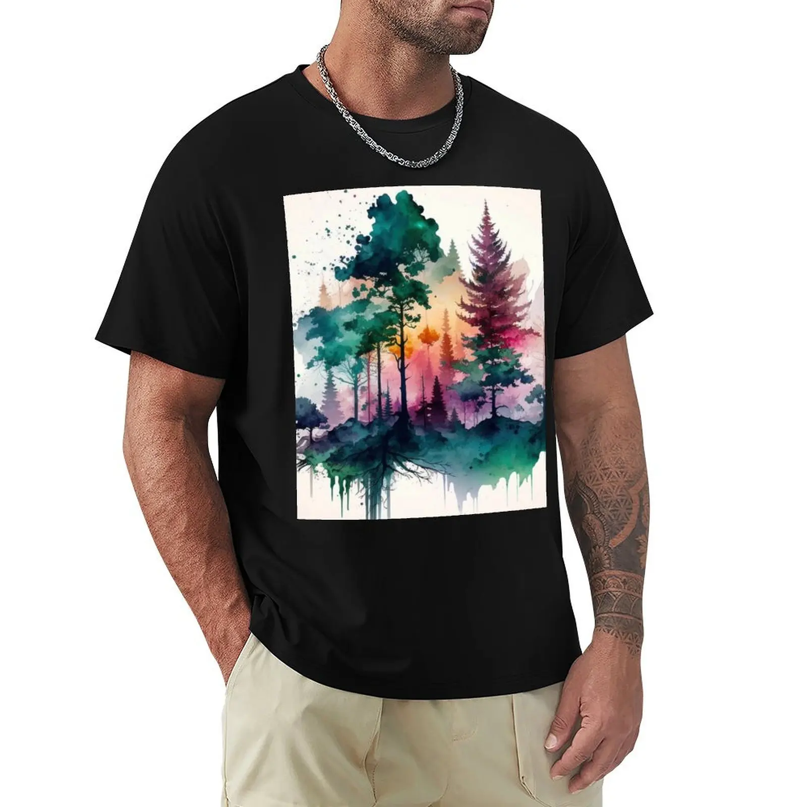 

colorful forest watercolor painting T-Shirt Holiday Vacation Tee Shirt
