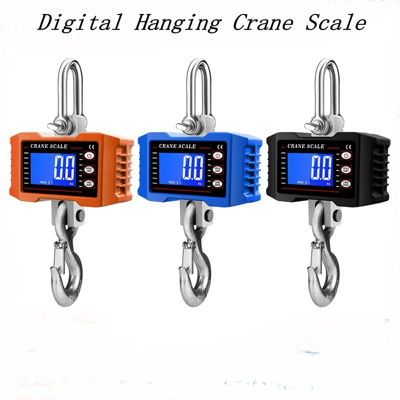 1500KG Digital Hanging Crane Scale 1000kg Portable LCD Heavy Duty Weight Scales 3306lbs Steel Industrial Lock Hook Weigher Tools