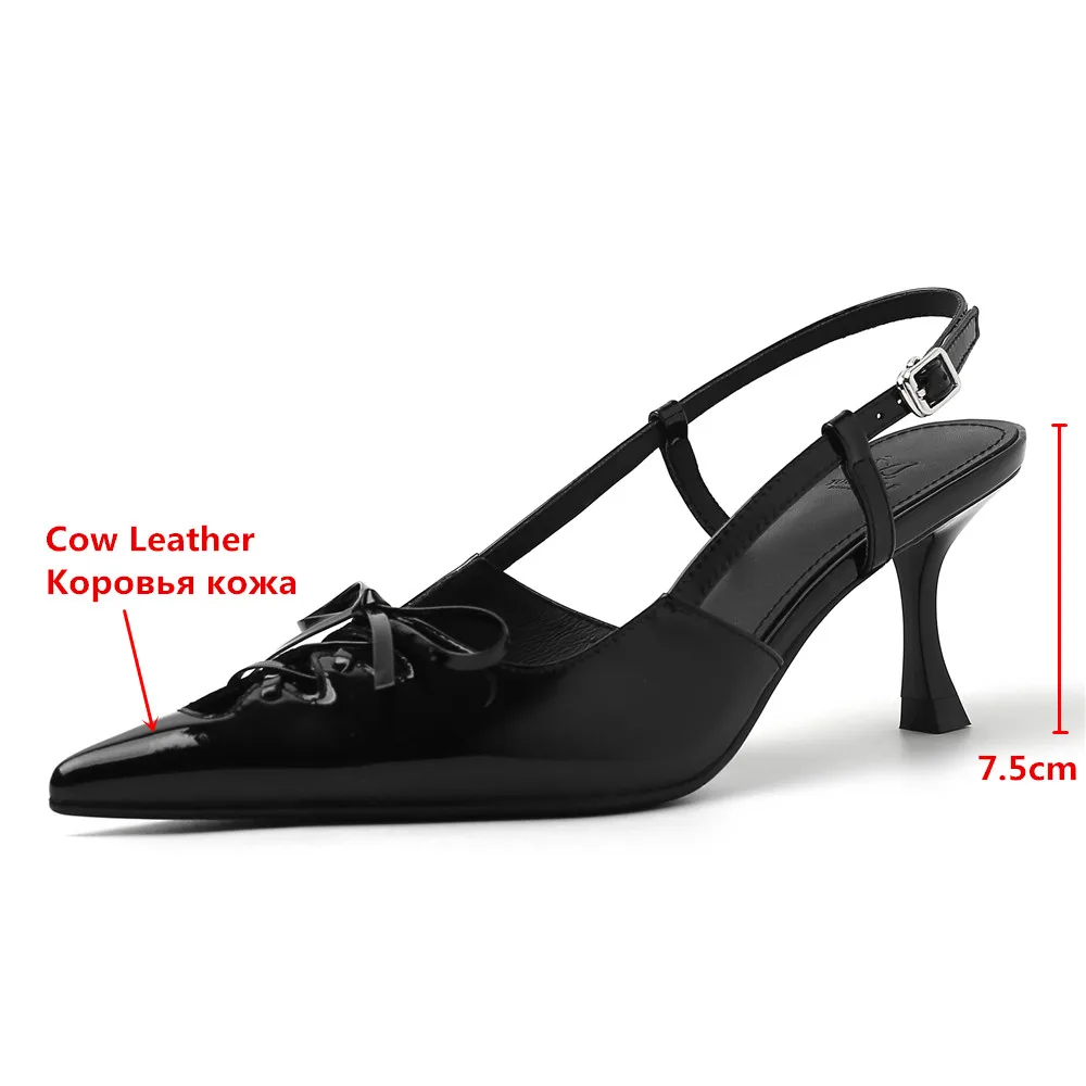 MILI-MIYA New Arrival Slingbacks Women Cow Leather Thin Heels Pumps Butterfly Knot Pointed Toe Dress Party Shoes Handmade