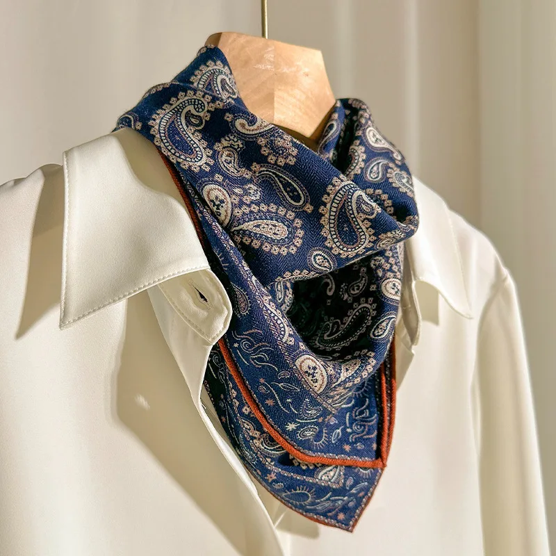 

Шарф-платок квадратный из 70% шерсти и 30% шелка для женщин, офисный, с принтом, люксовый, весенний, женская шаль-бандана