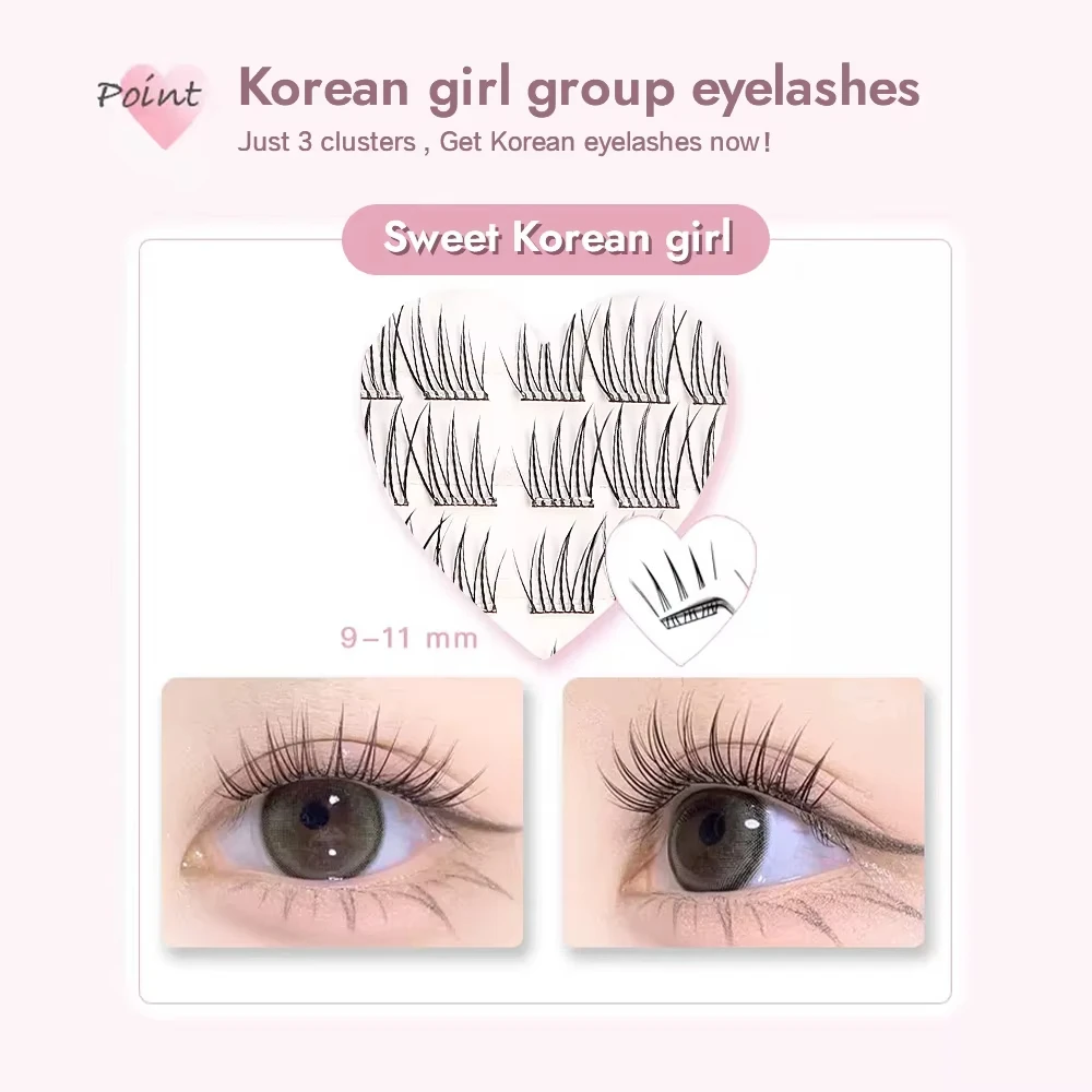 HAIYANLL 48 클러스터 대용량 글루 프리 가짜 속눈썹 한국 소녀 스타일 속눈썹 및 데일리 메이크업을위한 자연 속눈썹
