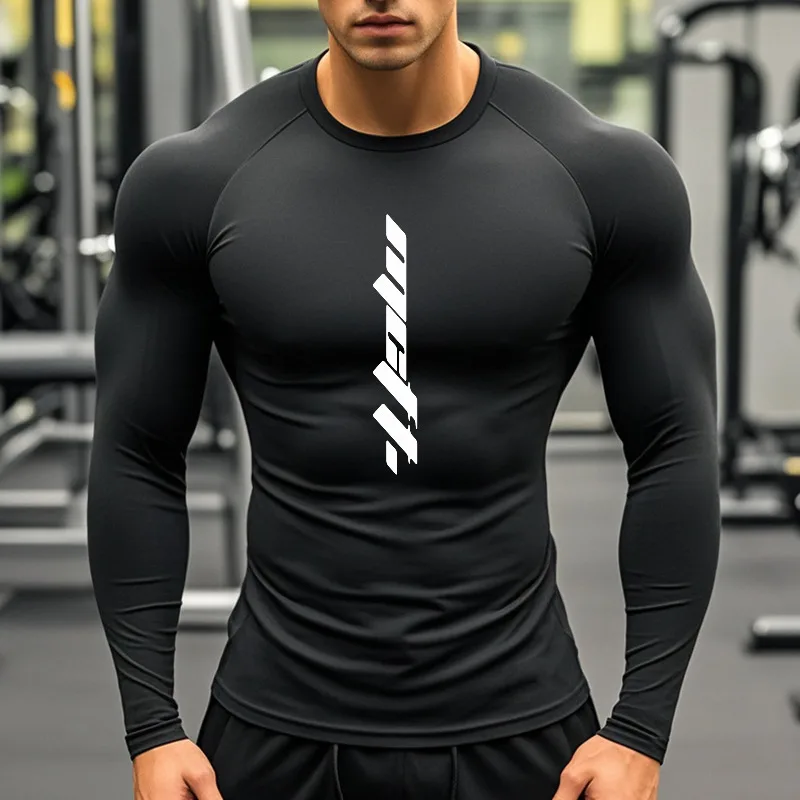 Men's Casual Gym T-Shirts Long Sleeve Quick Dry Breathable Compression Top Moisture Wicking Slim Fit Running Tee