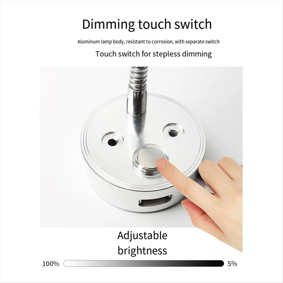 Nices Flexible Gooseneck USB RV Reading Light DC10-30V 3W 3-Tone LED Interior Lights for Campers RV and Boats Silver