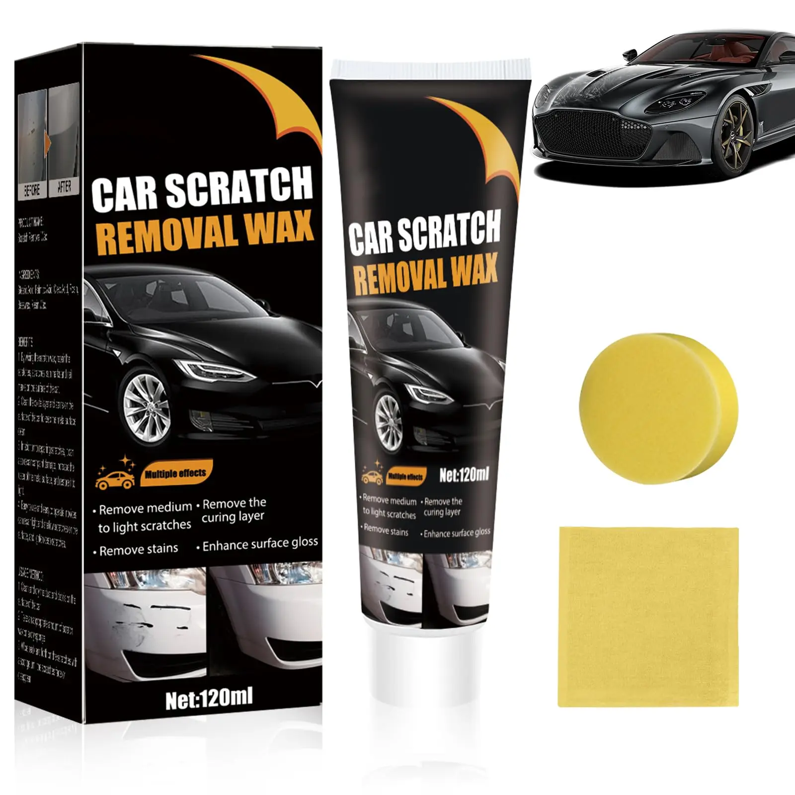 Car Scratch Removal Wax Kit,120ml Auto Paint Scratch Repair Polish with Sponge&Towel,Car Detailing Wax for Light Scratches Stain