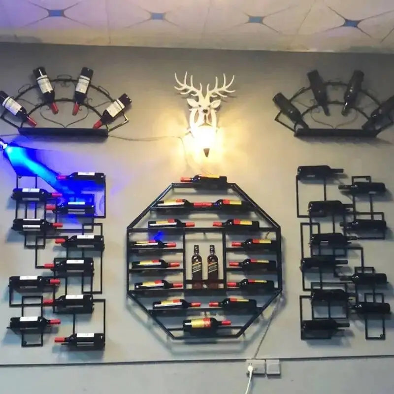 Rak Anggur Dinding Gaya Industrial Unik, Lemari Anggur, Rak Minuman, Furnitur Rumah