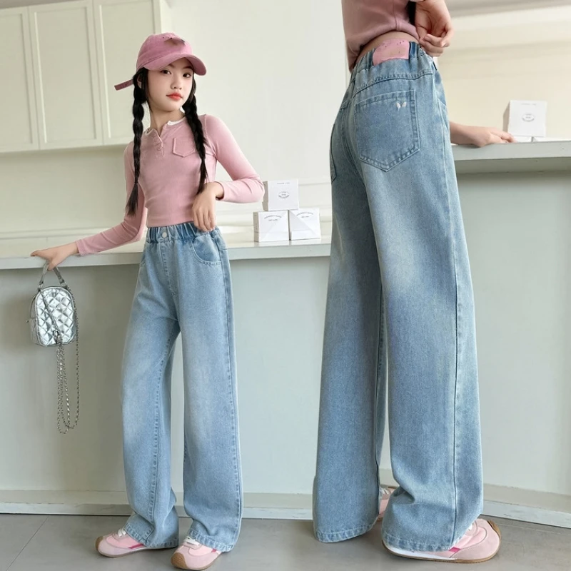 

Girls High Waist Wide Leg Jeans Kids Casual Denim Long Pants Children Loose Trousers Teen Girls Fashion Streetwear New Style