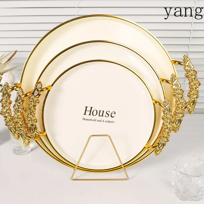 CX rose handle light luxury tray platinum round restaurant tea tray