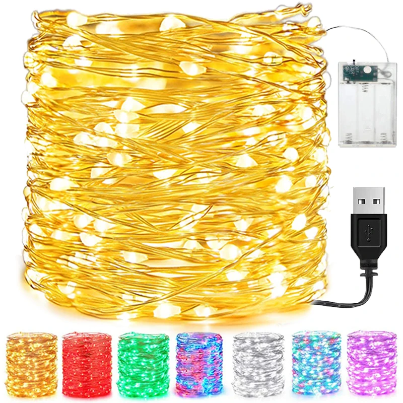 2-10M LED String Lights USB Battery Copper Wire Garland Lamp Outdoor Waterproof Fairy Lighting For Christmas Wedding Party Decor