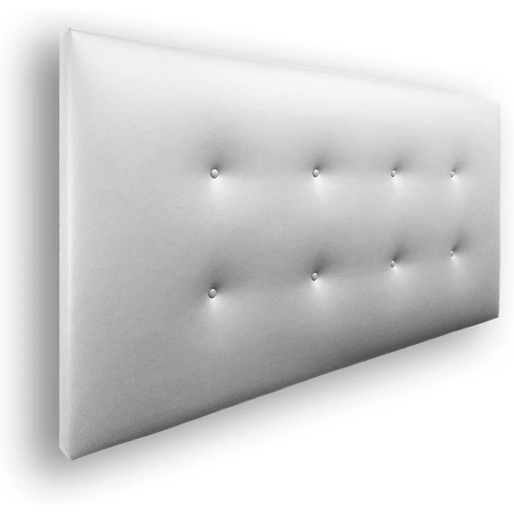 135 Cabecero blanco, estructura de madera, tapizado en polipiel, diseño moderno con botones de dos filas