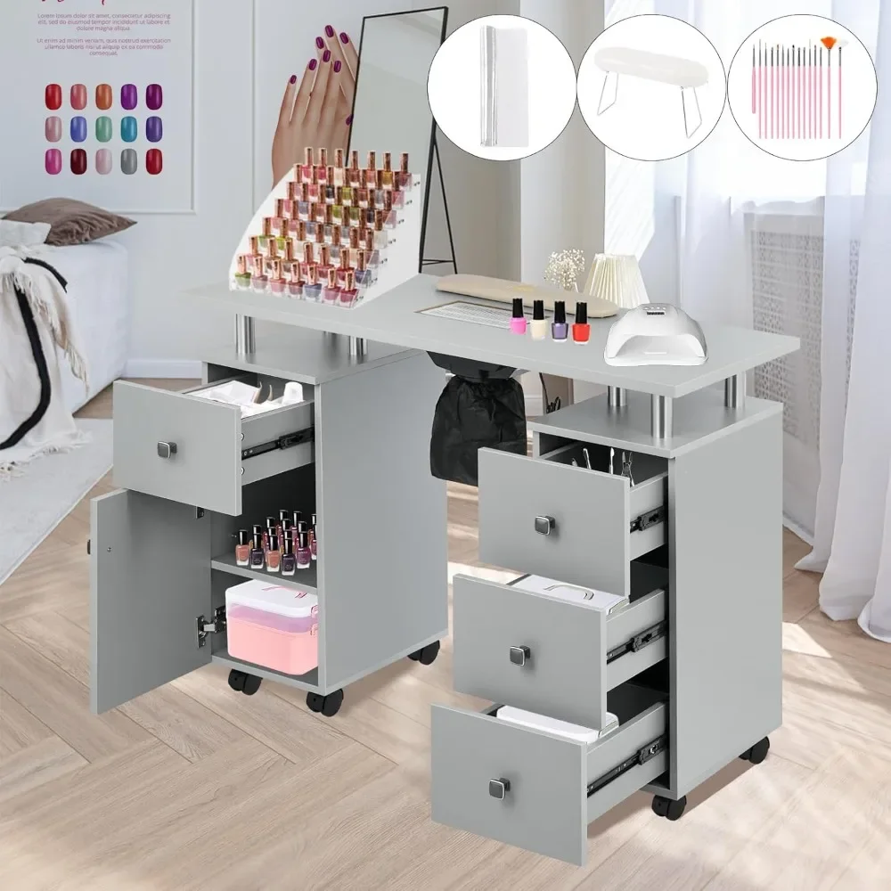 

Nail Table for Technician, Manicure Table Nail Desk w/Electric Dust Collector & Wrist Rest Cushion