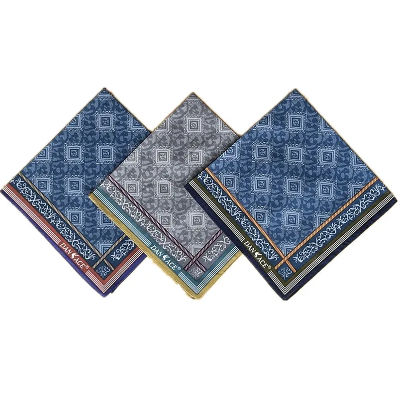 3Pcs 43x43cm Vintage Classic Plaid Printed Men Handkerchiefs Pocket Hankies Soft Cotton Sweat Square Towels Wedding Party Gift