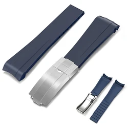 20mm Watch Band for Rolex Curved End Rubber Strap Stainless Steel Folding Buckle Waterproof Replacement Watch Band for Men Women