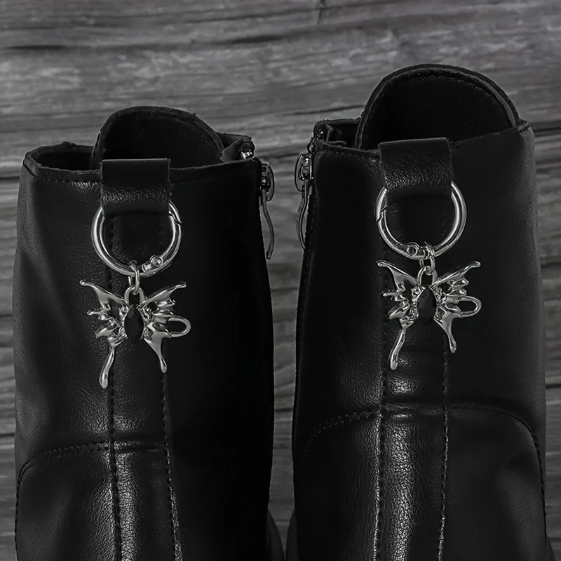 2Pcs Gothic Black Butterfly Imitation gemstone, silver metal detachable shoe pendant accessory, suitable for all kinds of boots
