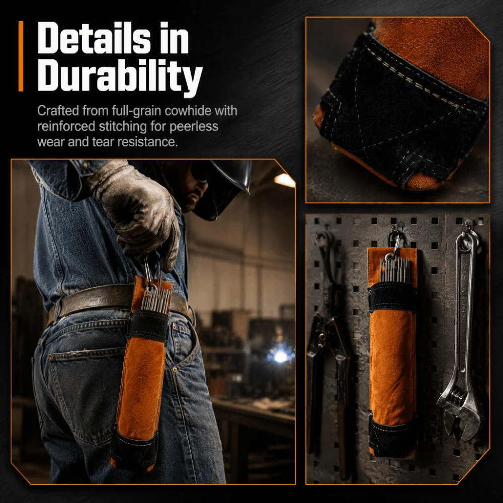 Cowhide Full Leather Welding Rod Bag Wear-resisting High Temperature Resistance Electric Arc Welding Rod Bag Industrial