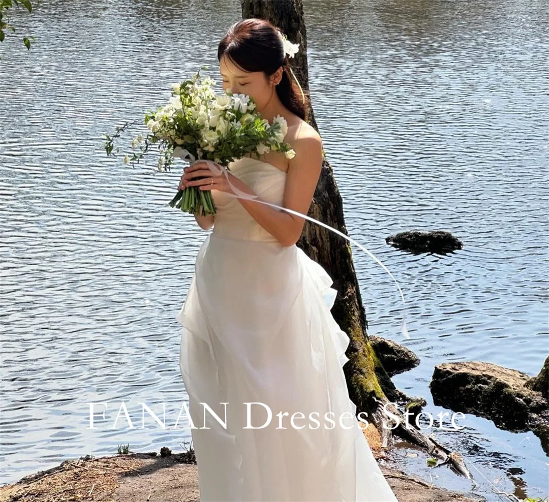 

FANAN Korea Ivory Strapless Elegant Organza Wedding Dresses 웨딩드레스 A-Line Corset Sleeveless Custom Made Bride Gowns Plus Size