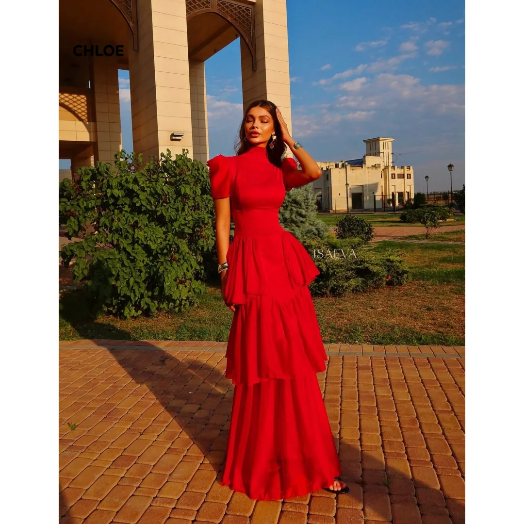 فستان حفلة موسيقية نسائي بياقة مستديرة 2025 مصنوع حسب الطلب رداء De Cocktail Femme Line فستان سهرة فاخر للحفلات فساتين قصيرة الأكمام