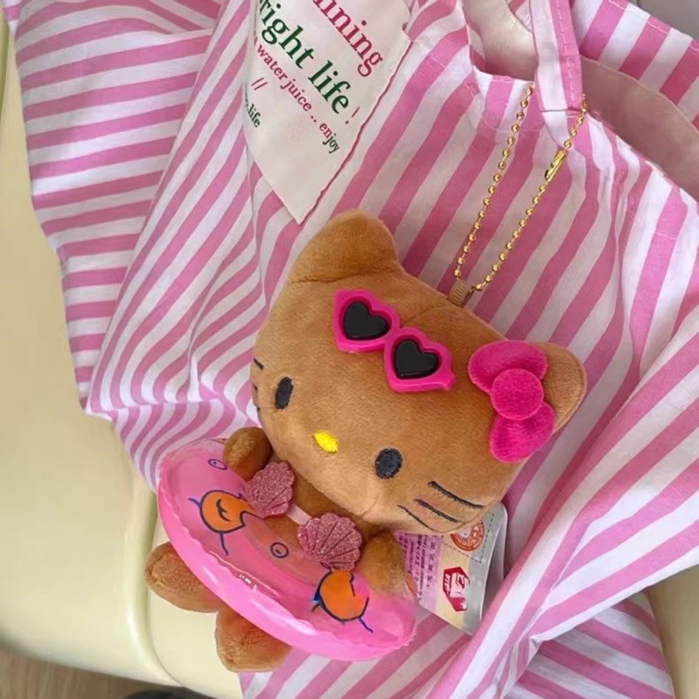 MINISO Anime Saniro Hello Kitty Zwemmen Cirkel Pluche Pop Speelgoed Cartoon Kt Kat Hawaiiaanse Stijl Rugzak Decoratie Meisjes Geschenken