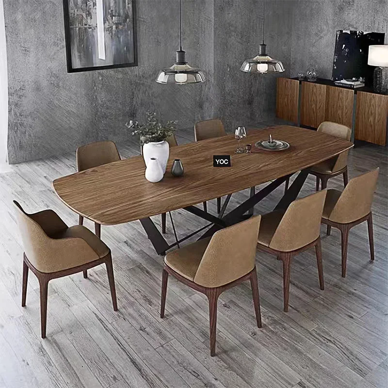 

# l Современный простой обеденный стол из цельного дерева для ресторана на 6/8/10 человек, натуральный обеденный стол с X деревянными ножками