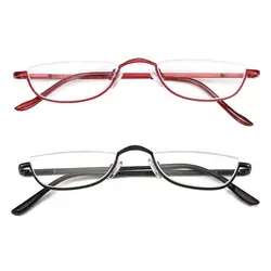 Óculos de leitura unisex com dobradiça de mola, armação metálica de meia lua, óculos de resina ultraleves, + 1.0 ~ + 4.0