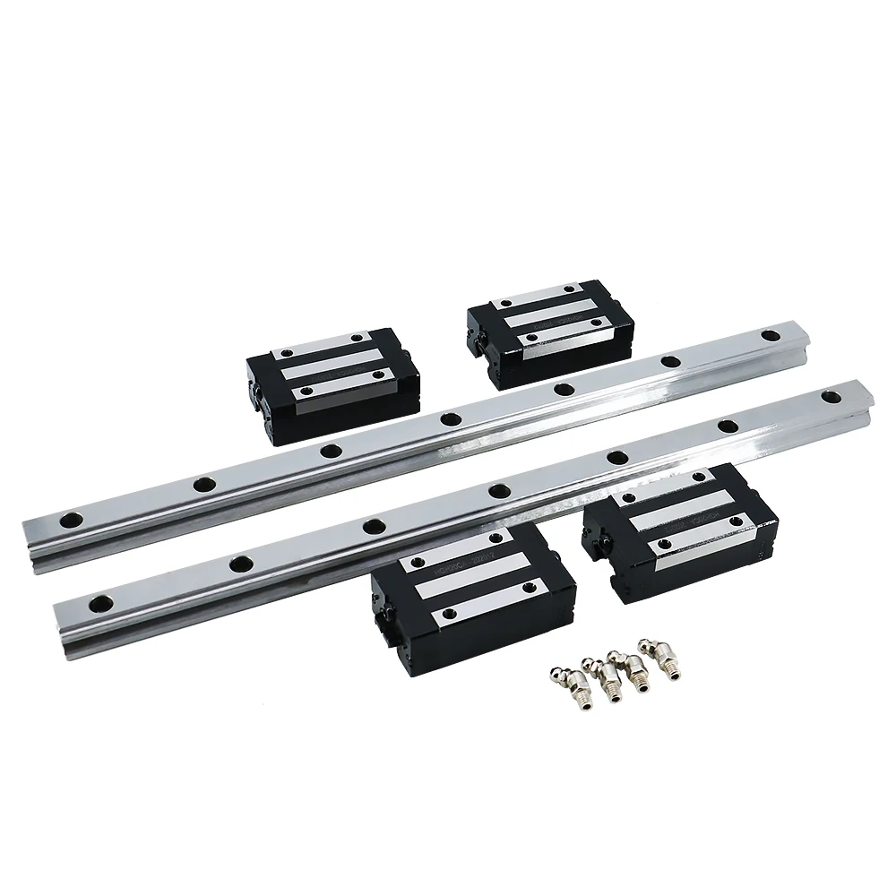 2 st HGR20 HGH20 Vierkante Lineaire Geleiderail + 4 st Glijblok Rijtuigen HGH20CA/flens HGW20CC CNC Router Graveren Lineaire Slider