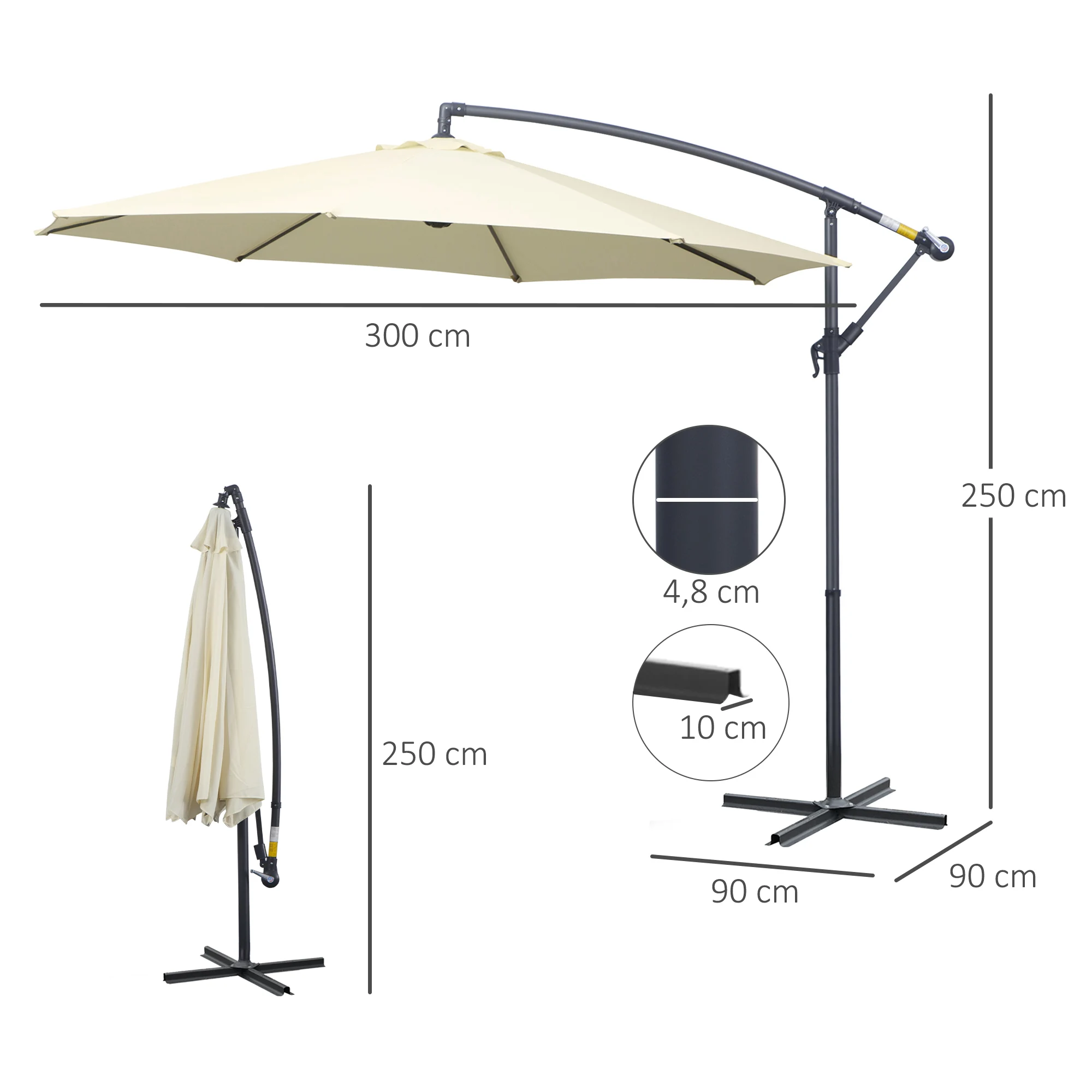 Outsunny Sombrilla Jardín Inclinable Ø300x250cm con Manivela - Beige 🌞