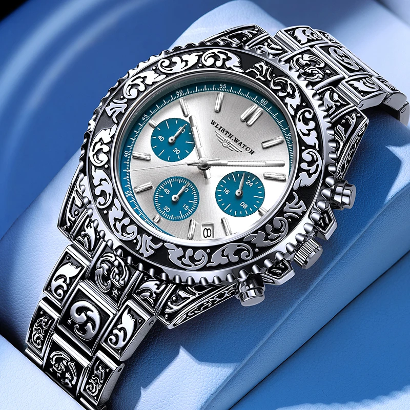 

Роскошные мужские часы, кварцевые часы с гравировкой и календарем, наручные часы, водонепроницаемые часы из нержавеющей стали, мужские часы, винтажные часы