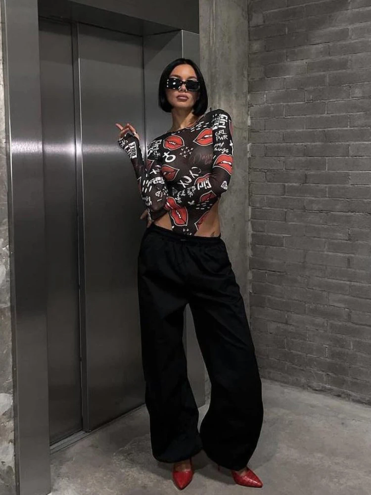 ملابس داخلية نسائية مثيرة ملابس ضيقة شفافة بأكمام طويلة بدلة قفز عصرية مطبوعة على الطراز القوطي ملابس خروج #5