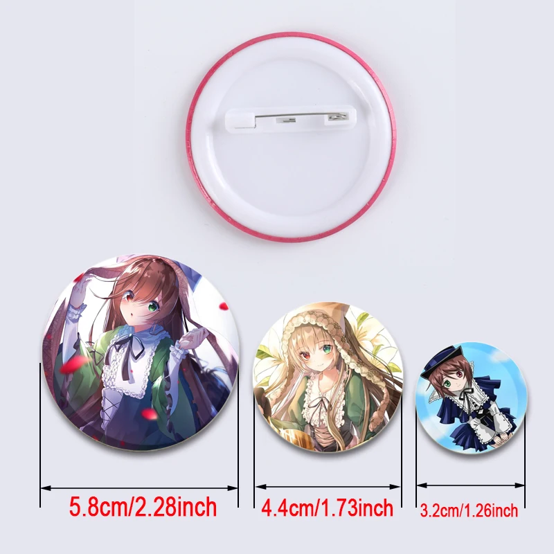 Rozen Maiden Print Brooch Anime Badge Cartoon Figure Mercury Lamp Round Display Brooches Lapel Pins Jewelry Accessories Gift