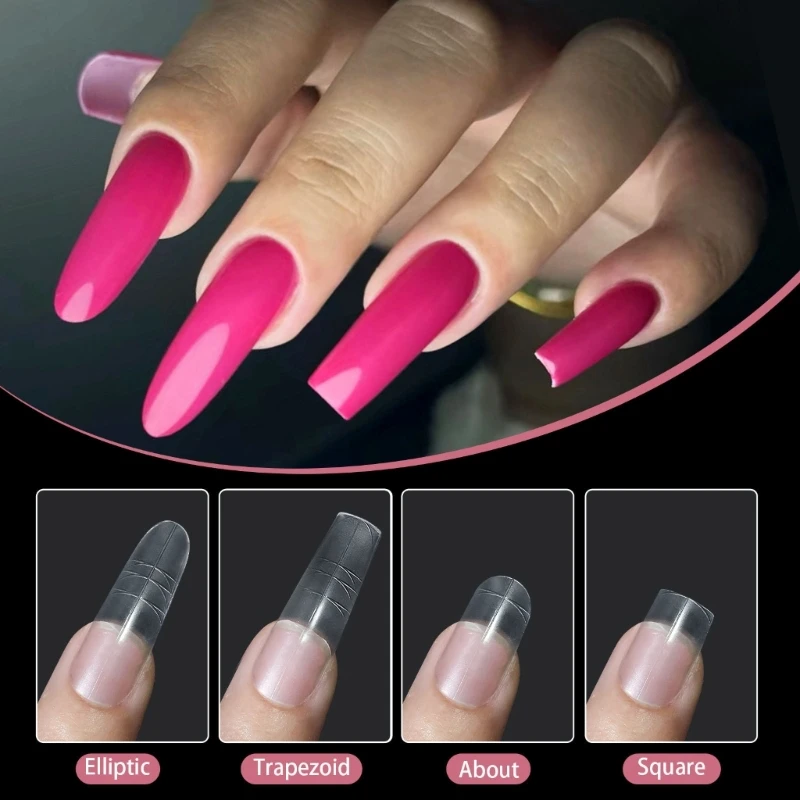 Y1UF Long Clear Nails Full Cover 240pcs Scale Line for Precise Trimming Extension Tip