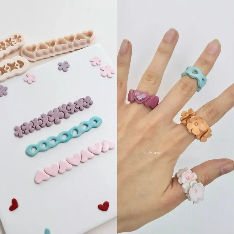 Soft Pottery Ring Cutting Mold Heart/flower Shape Polymer Clay Cutter DIY Handmade Ring Valentine\'s Day Gift Pottery Tools