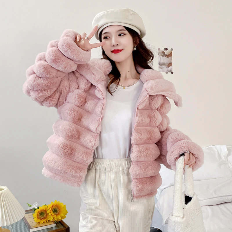 Korean Fashion 2023 Winter Warm Faux Fur Women Coat Long Sleevs Large Collar Hot Sell Lady Thick Coats