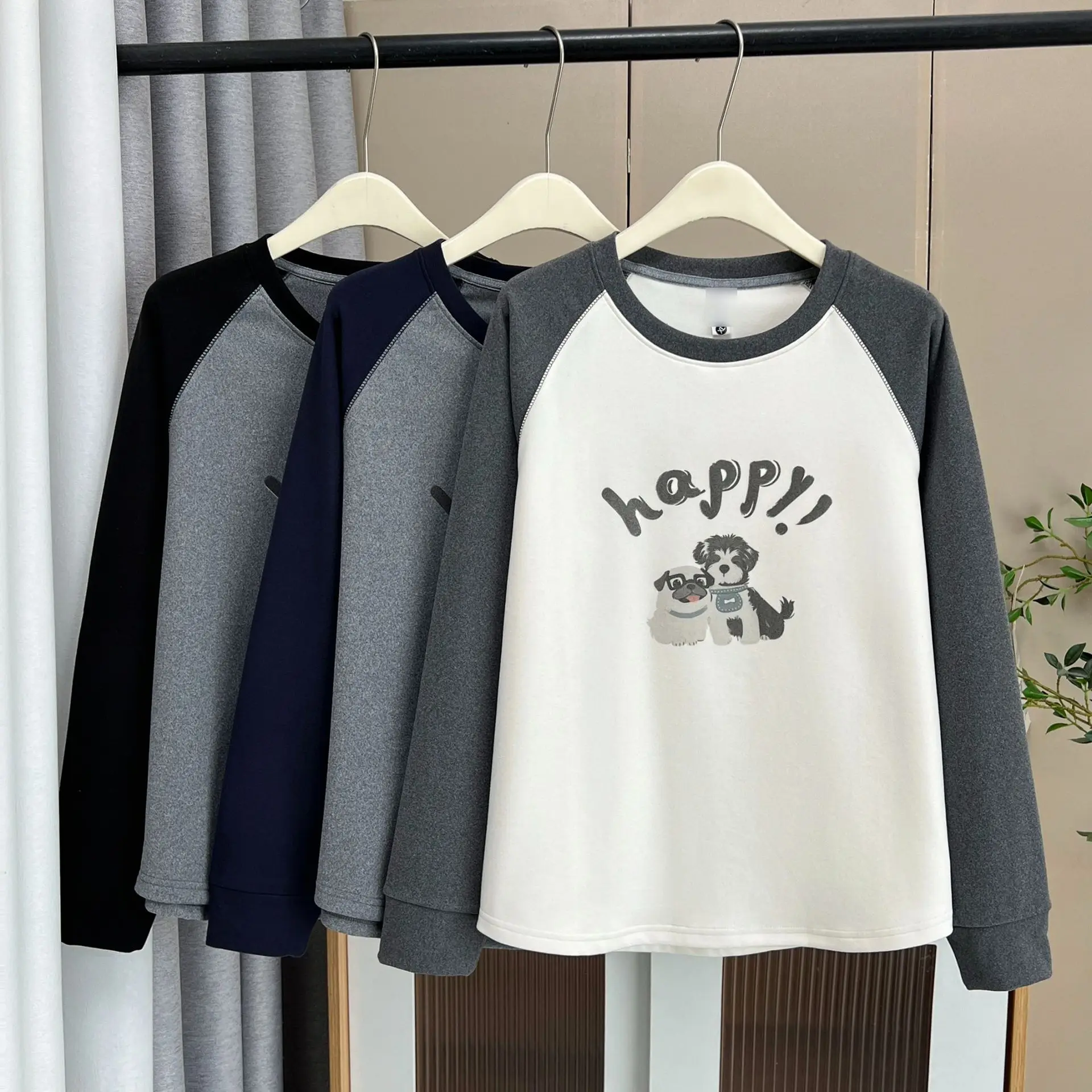 XXXXL موضة حجم كبير تي شيرت نسائي الخريف الشتاء نمط دي المخملية الدافئة اللون حجب مطبوعة الكرتون سميكة الداخلية #5