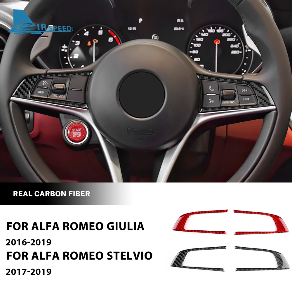 Real Soft Carbon Fiber Sticker For Alfa Romeo Giulia 952 Stelvio 949 2017 2018 2019 LHD RHD Car Steering Wheel Button Frame Trim