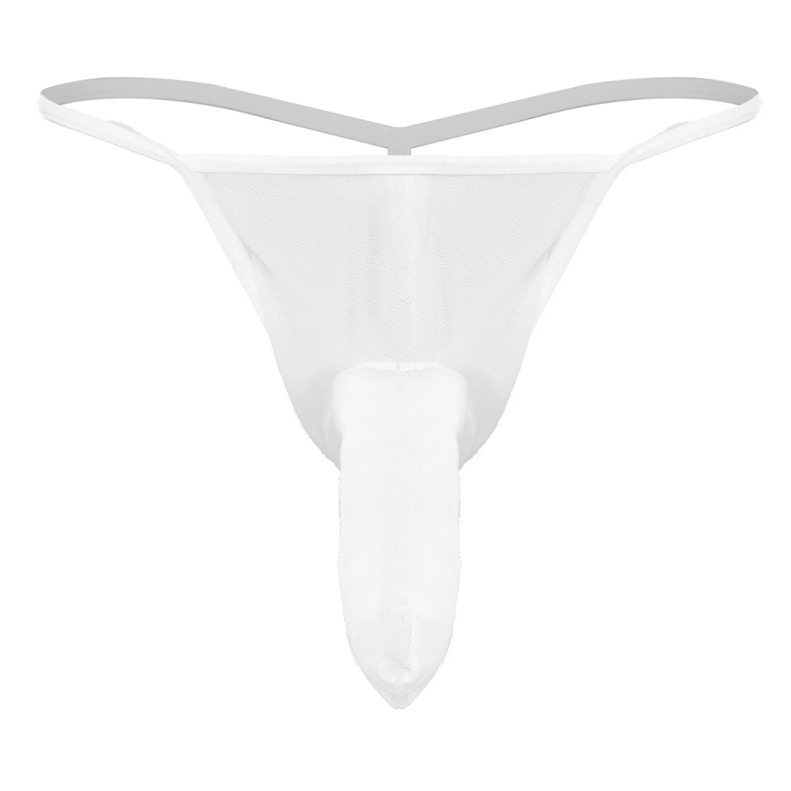 Mens See Through Mesh Thong Underwear Spaghetti Waistband Bulge Pouch with Sheath T-back Briefs Swimwear Nightwear Micro Panties