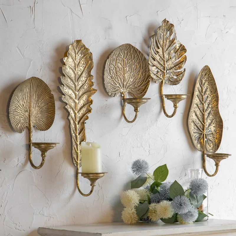 French retro old wall candlestick personalized wall pendant B&B accessories wholesale metal leaf candle holder.