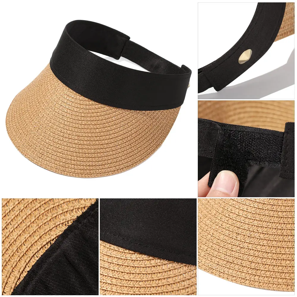 Chapeau de plage portable à large bord, casquette de paille, visières, chapeau de soleil, été