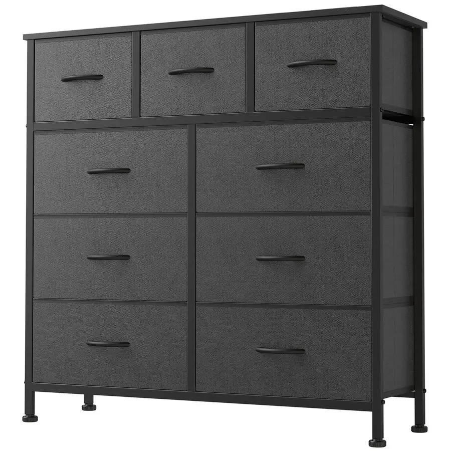 

9 Drawer Dresser, Fabric Storage Organizer with Sturdy Metal Frame and Wooden Top, Modern Chest of Drawers for Bedroom Closet En