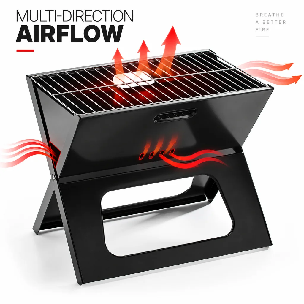 Portable Folding Barbecue Grill with Ventilation Design for 3-5 People Evenly Heated Essential for Camping and Picnicking