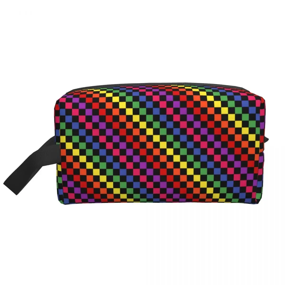 Custom Travel Rainbow Squares Pattern Checkered Flag Toiletry Bag Cosmetic Makeup Organizer Women Beauty Storage Dopp Kit Box