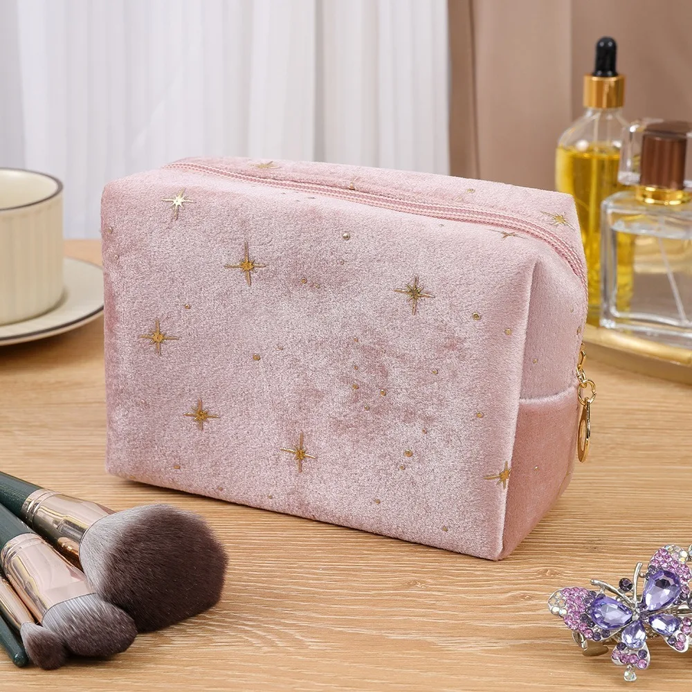 

New Fashion Portable Cosmetic Bag Stamping Star Pattern with Zipper Make Up Cosmetic Bags Storage Bag Velvet Beauty Case Pouch