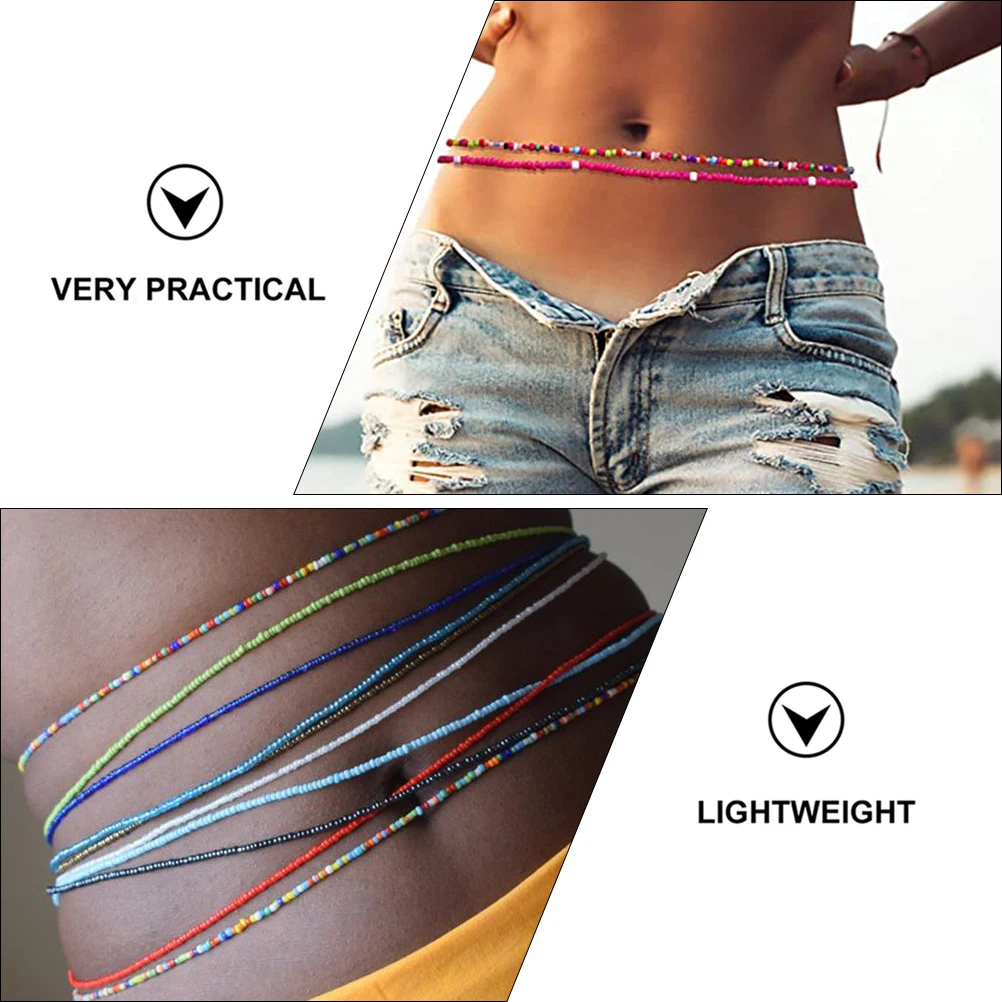 

22pcs Multilayer Waist Chain Women Beads Belly Colorful Elastic Jewelry Pendant Decorative Accessories