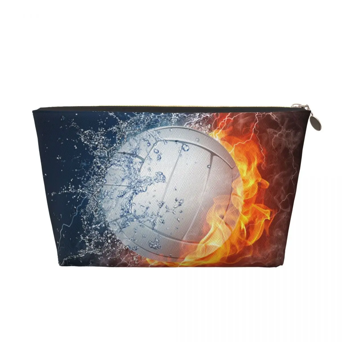 Custom Travel Volleyball In Fire And Water Toiletry Bag Fashion Cosmetic Makeup Organizer Women Beauty Storage Dopp Kit Case