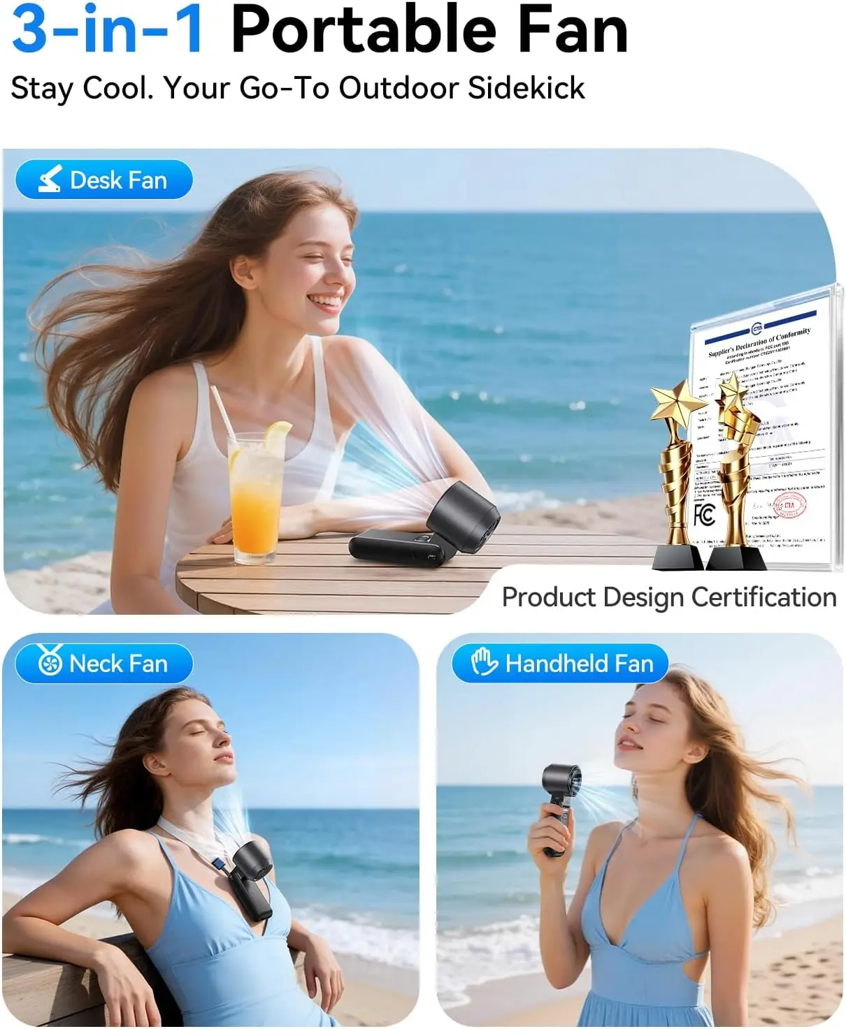 

Mini Portable Handheld Fan, USB Rechargeable Personal Cooling Fan With Turbo Airflow, 100 Speeds, 120° Rotation