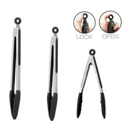 1/3Pcs Silicone Stainless Tong Steel Anti Scalding BBQ Food Tongs Non-Stick Resistant Barbecue Tongs Salad Tong 7/9/12inch