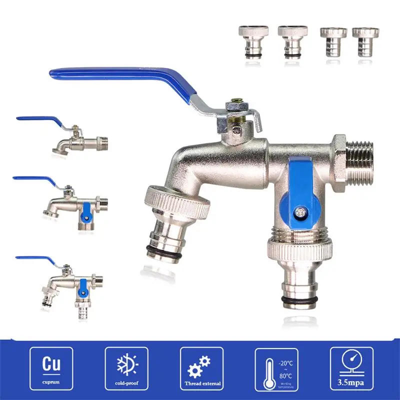 Kran z dźwignią ogrodową 1/2 \'\'3/4\'\' rozdzielacz wody Ibc złącze kranu pojedynczy/podwójny kran balkonowy niebieski uchwyt zewnętrzny Bibcock
